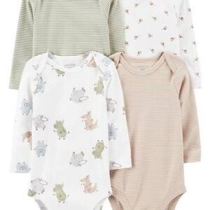 Carter's Animal and Stripe Bodysuit Set - Green, White, Tan